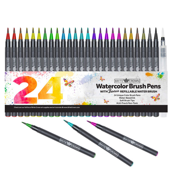 Net Focus Media Watercolor Brush Pens Includes 24 Colorful Watercolor